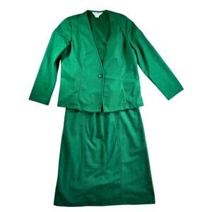 Vintage 70s 80s Blair Warren PA Green Blazer Jacket Suit Skirt Shoulder Pads